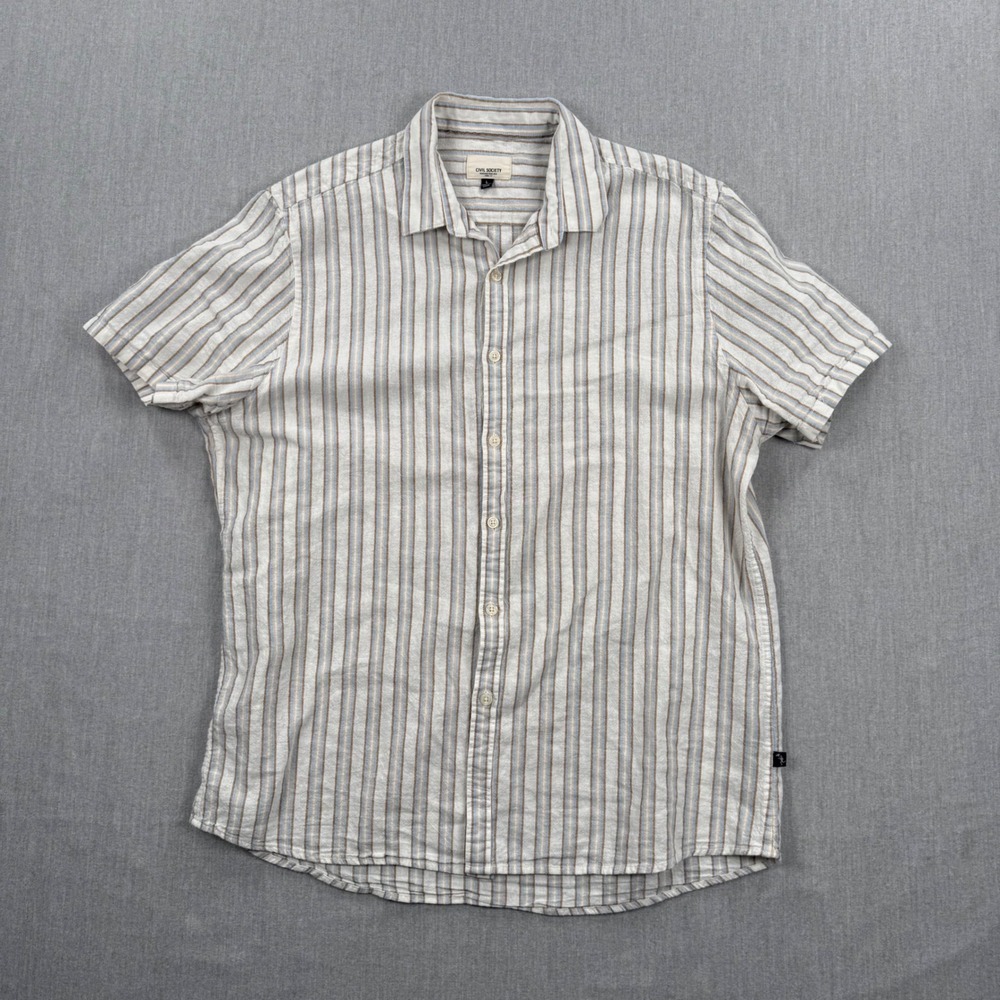 Civil Society Mens Large Linen Cotton Striped Short‎ Sleeve Button Down Shirt